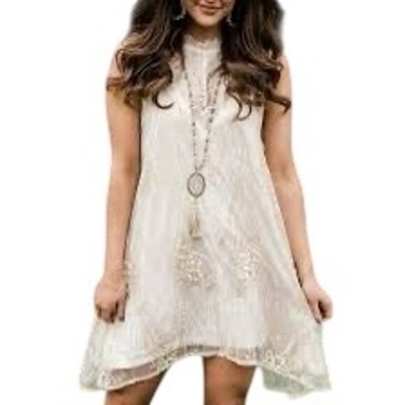 Southern Fried Chics Southern Serendipity Sleeveless Dress Cream Gold Glitter XL - Picture 1 of 8